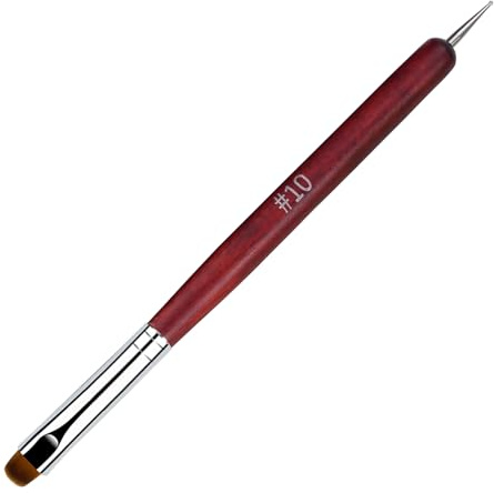French Manicure Brush, Esclane 2 Way French Nail Brush with Dotting Tool for Manicure Cuticle Clean Up Nail Art Design, French Tip Brush (Wood, #10)
