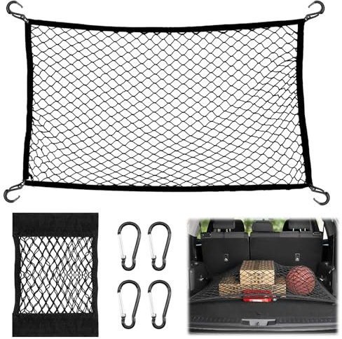 Scettar 80x100cm Red Maletero de Coche con Bolsa de Organizador Tronco de Coche 4 Ganchos Extensible 144x180cm Almacenamiento Fija Red para Maletero para Mayoría de Coches SUV Carro de Automóviles