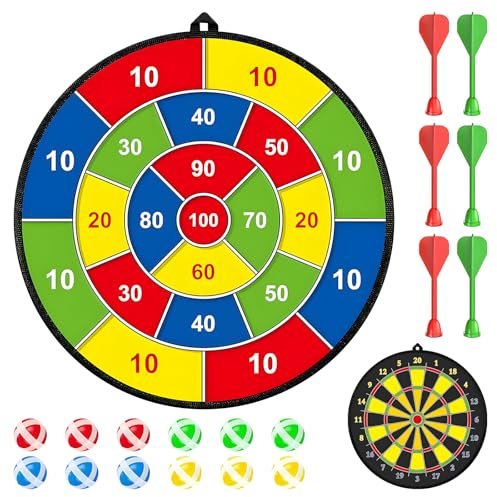 29 Dartscheibe Kinder,Doppelseitige Wurfspiel Kinder Spielzeug,Dartspiel Mit 12 Klettball & 6 Klettdarts,Indoor/Outdoor Klettballspiel für Kinde ab 3,Gartenspiele für Jungen & Mädchen,Kinderspiele