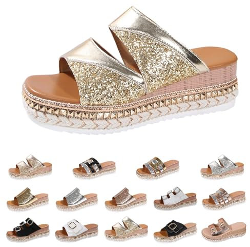DFSDJEUW escarpins femme petit talon Sandales Femme été Mode Mules Femmes Compensées Chaussons Bout Ouvert Plateforme Pantoufles Chaussures de Plage Antidérapantes Orthopédiques Sandals Rose Gold 36