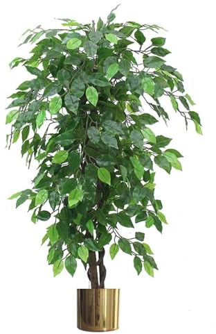 Leaf Artificial Tree/Plant with Metal Planters, 120cm Green XL Bushy Ficus Gold