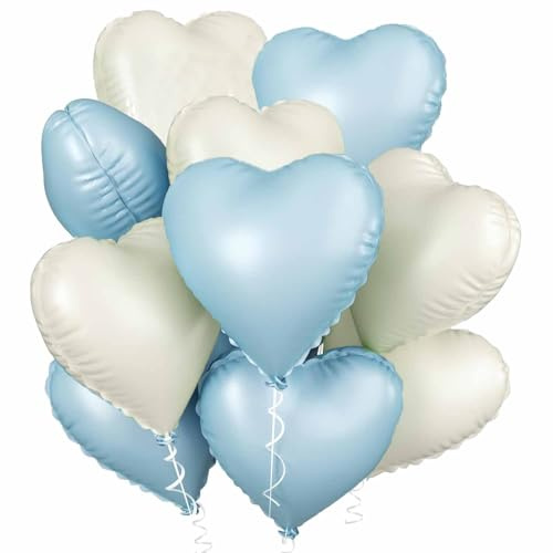 Herz Folienballon 20 Stück, Creme Blau Herz Folien Luftballons 18Zoll | Blaue Creme Heliumfolie Herzförmige Ballons für Geburtstag Babyparty Hochzeit Verlobung Valentinstag Dekorationen