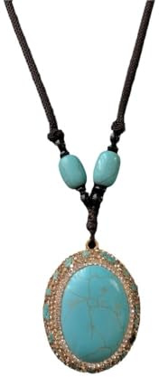 HUFFA Collana con Ciondolo Ovale Grande a Forma di Pino Verde - Gioielli in Corda Intrecciata for Donna