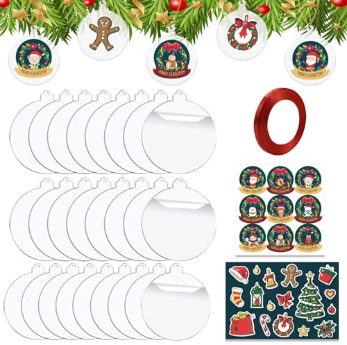 ZXTGBQ 25 Stück Acrylscheibe Weihnachtskugel 7.5cm, Rund Acryl Scheibe, Transparente Acrylscheibe Kreis Runde, Acrylplatte Rund, Dekorativer Anhänger, für Weihnachten Dekoration Basteln