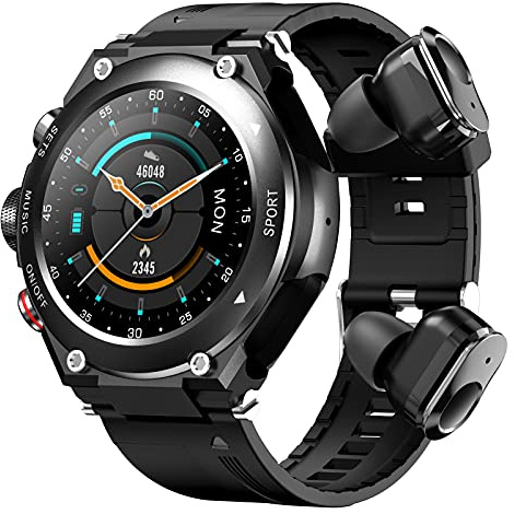Matybobe Smartwatch mit kabellosen Ohrhörern, 2-in-1-Aktivitätsarmband, BT-Kopfhörer, MP3-Musikanruf, Fitness, Herzfrequenz, Schlaf, kompatibel mit Telefonen