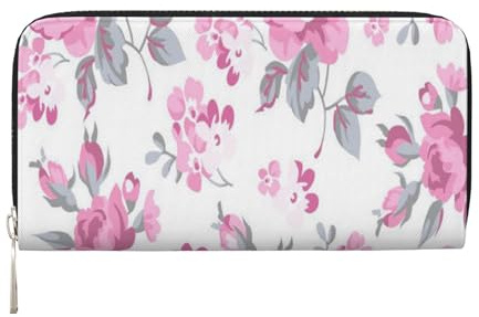 Hnnkloy Motif Floral Shabby Chic Rose pâle et Roses Blanches,Portefeuille en Cuir PU Grande capacité pour Hommes et Femmes