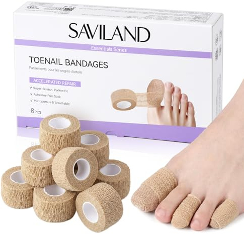SAVILAND Selbstklebender Zehennägel Verband: 8 Rollen Elastische Binde Atmungsaktive Zehenschutzbinden Rundumschutz Effektive Cbdeckungen Polster zur Schmerzlinderung für Frauen Männer Toenail 8pcs