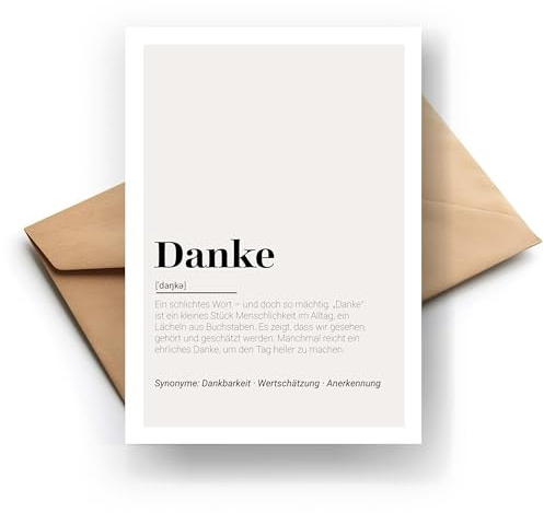 Danke Definition Klappkarte – Stilvolle Premium Karte | Hochwertige Glückwunschkarte | Originelle Geschenkidee | Handmade | 300g Papier | Grusskarte Inkl. Umschlag