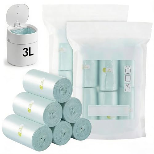 Lot de 360 petits sacs poubelle de salle de bain, 3 L, sacs poubelle durables avec poignée, sacs poubelle pour mini poubelle de bureau, chambre à coucher, maison, cuisine, bureau, voiture – 30 x 38 cm