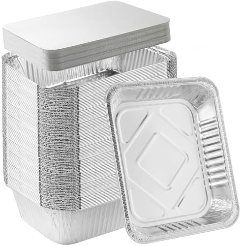 Sliva 70 Pack Aluminium Foil Trays with Lids 21.5x16x5cm/1000ml, Disposable Food Container, Takeaway Containers Ideal for Baking, Cooking, Meal Prep and Takeaway
