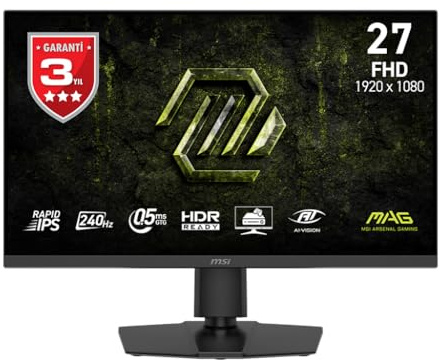 MSI mag 272PF X24 Gaming Monitor 27 Zoll FHD, 1920 x 1080 Rapid IPS, 240 Hz, 0,5 ms, HDR, Augenschutz, HDMI 2.0b, DP 1.2a, einstellbare Neigung/Höhe, VESA-Montage, schwarz