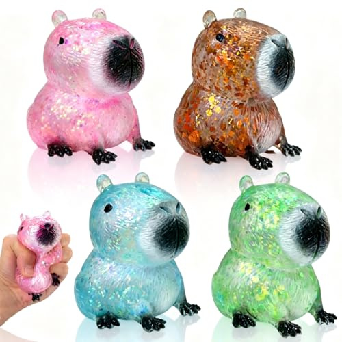 4 Stück Capybara Anti Stress Spielzeug, Capybara Squishy Antistressball für Erwachsene Kinder, Stress Squeeze Spielzeug für Autismus Geburtstag Klassenzimmer Geschenke