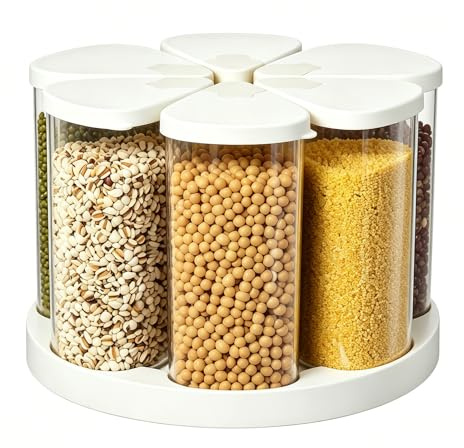 ZgoEC 360° Rotating Cereal Dispenser Countertop for Pantry, 690ml*6 Grids | Grain Canister with Lids, Plastic Small Dry Food Storage Container for Oats & Corn Flakes, Cereal Dispenser for Home Kitchen