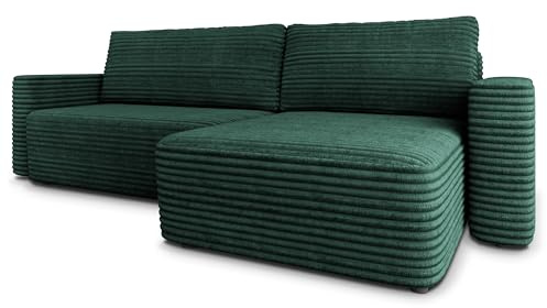 Masseno Ecksofa TELIN T mit Schlaffunktion L-Form, Modern Sofa mit Bettkasten, Wohnzimmersofa, Couch, Soffa, Bettsofa, Couchgarnitur - Grün, TILIA 39