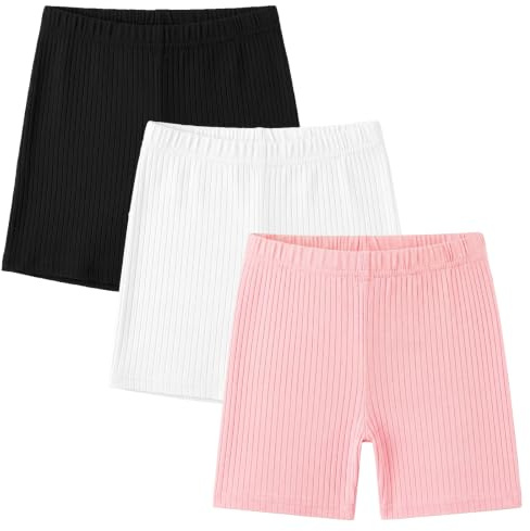 Baogaier Flicka cykelbyxor, 3-pack, bomull, ventilerande shorts, elastiska ribbade sommarbyxor, korta leggings för sport, dans, vardag, skola, barn, underbyxor för 5–16 år