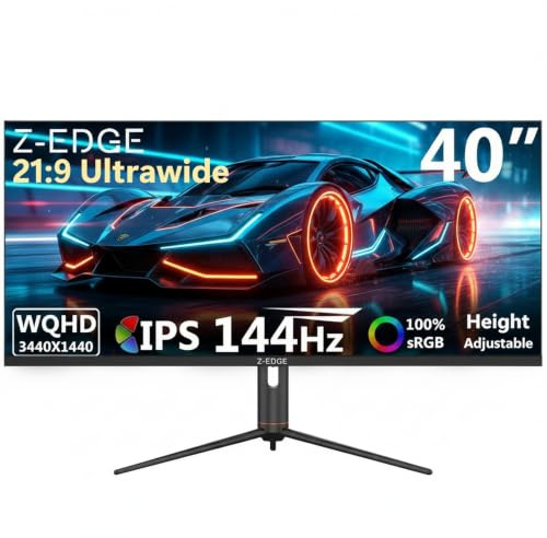 Z-Edge 40 Inch Gaming Monitor 144Hz Ultrawide WQHD 3440x1440 IPS Panel 21:9 | 1ms MPRT, Built-in Speakers, Adaptive Sync, Height Adjustable, PIP PBP, USB-C, DisplayPort 1.4 (144Hz), HDMI 2.1 (100Hz)