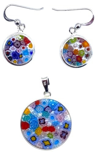 Kompletter Anhänger und Ohrringe 18 mm Murrina Glas Murano Made in Italy