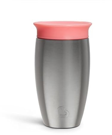 Munchkin Tasse Miracle 360 en Acier Inoxydable | Tasse Bébé & Tout-Petits Sans BPA | Idéale pour le Sevrage | Tasses Enfants Leakproof | 12+ Mois | 10oz/296ml | Rose