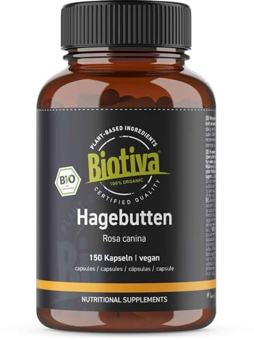 Hagebuttenkapseln Bio 150 Kapseln - 650mg - Hagebutten aus Europa - ohne Zusätze - Hagebutte - Höchste Reinheit - Abgefüllt und kontrolliert in Deutschland - Biotiva