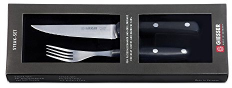 Giesser seit 1776 - Made in Germany - Steakbesteck, 2 Teilig, POM, genietet, rostfreier Edelstahl, Küchenbesteck, Set mit Messer und Gabel, 9750-2 p