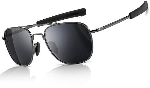 SUNGAIT Herren Militär Sonnenbrille Polarisierte Pilot Style - Bajonett-Tempel Gunmetal/Grau A285