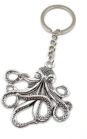 Onwomania - Oktopus Krake meeres Tier Groß Schlüsselanhänger - Metall Glücksbringer ideal als Geschenk z.B. für den besten Freund, die beste Freundin, Mama - Für Männer, Frauen & Kinder