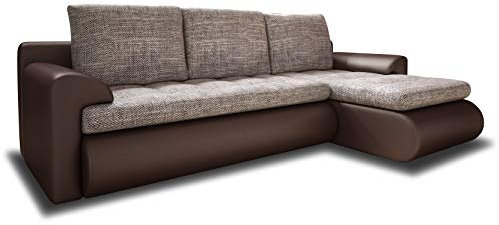 Ecksofa Santi - Polsterecke L-Form, Schlafsofa mit Bettkasten, Couchgarnitur mit Schlaffunktion, Couch, Sofa, Sofagarnitur (Braun + Beige (Madryt 128 + Berlin 03), Ecksofa Rechts)