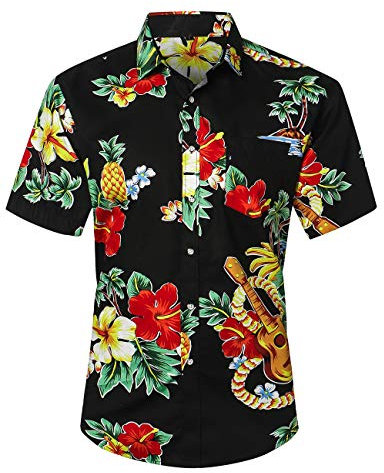 JEETOO Homme Chemise Hawaienne Casual Manches Courtes à Fleurs Été (Ananas, XX-Large)