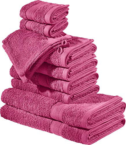 REDBEST Frottier-Set 10-TLG. Chicago Fuchsia Größe - Handtuch, Duschtuch, Gästetuch, Waschhandschuh - saugstark, strapazierfähig, ideal für Reisen, Sport