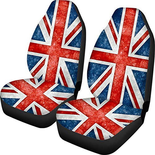 Biyejit British Flag Front Seat Cover for Most Vehicles - 2 Pack Car Seat Protector, Interior Auto Bucket Seat Cover for SUV, Truck