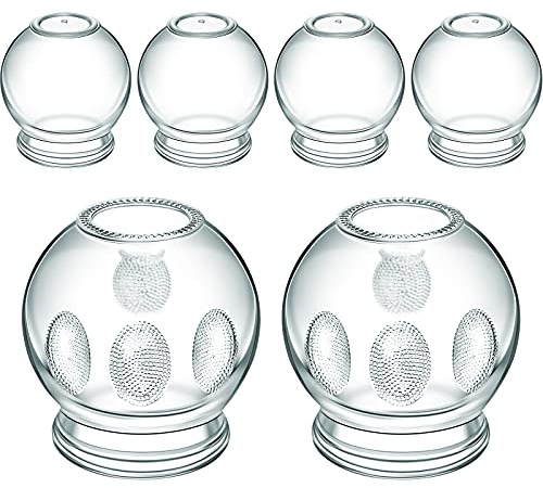 Nuanchu 6 Pieces Glass Fire Cupping Therapy Set Thick Chinese Acupoint Cupping Kit Professional Vacuum Glass Fire Jars with Finger Grips in 2 Sizes for Myofascial Massage Muscle Nerve Joint Pain