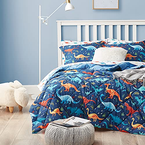 UMCHORD Dinosaur Kids Bedding Set for Boys, 5 Pieces Twin Size Comforter Set with Sheets, Super Soft Lightweight Bed in a Bag, Durable Children Bed Set