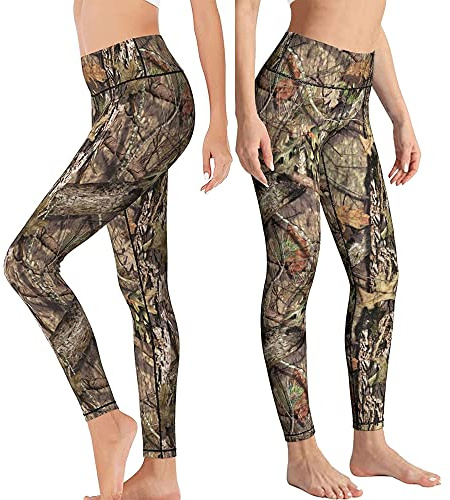 Yaateeh Hunting Camo High Waist Yoga Pants Tummy Control Workout Running Leggings Capri for Women, Large