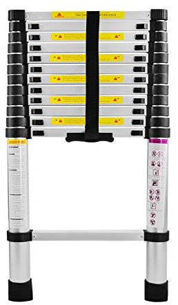 UISEBRT Scala Telescopica in alluminio 3.8M pieghevole multifunzione antiscivolo Allungabile Scaletta, Carico Massimo 150 kg