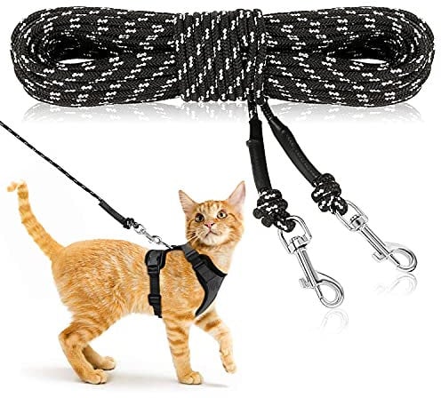 RANYPET Reflective Cat Long Leash 4.5M/15FT Escape Proof Walking Lead for Kitten, Puppy, Rabbit and Small Animals - Durable Safe Personalized Extender for Training Play Outdoor, Black