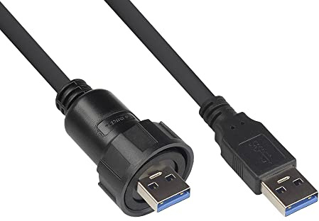 Good Connections Industrie-Steckverbinder S4 - USB 3.0 Kabel, Stecker A mit Kabelverschraubung an Stecker A - Bajonett - IP67 - staub- und wasserdicht - schwarz - 1m