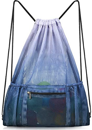 Nidoul Mesh Kordelzug Tasche mit Reißverschlusstasche, Strand Tasche für Schwimmen Gear Rucksack Gym Aufbewahrungsbeutel für Erwachsene Kinder