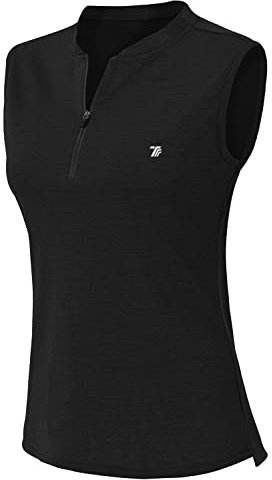 YSENTO Damen Golf Shirt Poloshirt Ärmelloses Tennis Shirt Leicht Quick Dry Sport Polohemd Tank Tops(Schwarz,L)