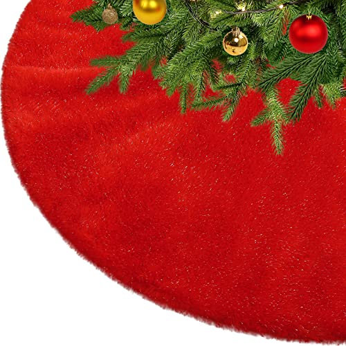 KONVINIT Weihnachtsbaumdecke Rot Plüsch Christmasbaumdecke Glitzer Kunstfell Weihnachtsbaumteppich Rund Weihnachtsbaum Rock Tannenbaum Decke,78cm/90cm/122cm