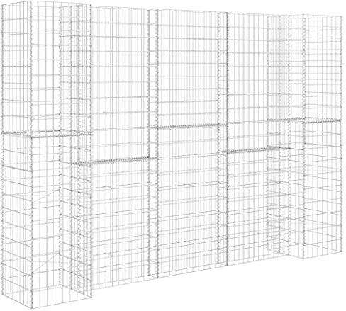 MOONAIRY H-förmiger Gabionen-Pflanzkorb, Hochbeet Metall, Gabionen Zaun, Steinkorb Blumenkasten, Steinkorb-pflanzkübel, Gabionen Hochbeet, Stahldraht 260x40x180 cm