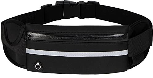 Running Belt with,Sweatproof waistpacks with,Running Belt Waist Pack with,Adjustable with Reflective Strips,with Headphone Jack,Perfect for Running and Outdoor Activities(Black)