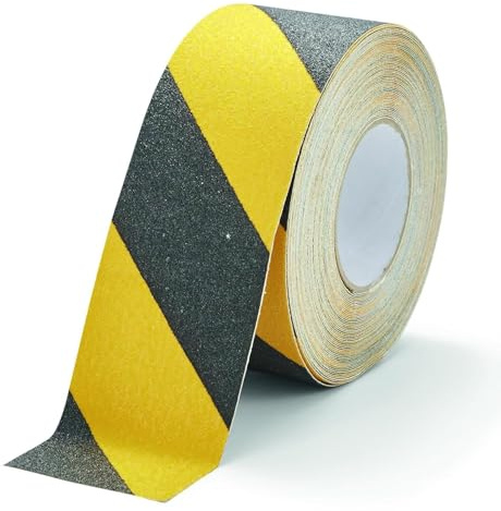 Durable DURALINE GRIP Non-Slip Floor Tape - Self-Adhesive- 75mm Thickness and 15 Metre Length - Ideal for Stairs, Ramps, etc. - Yellow & Black | Self-adhesive safety tape for labelling, R13 anti-slip properties, for stairs, ramps and machines