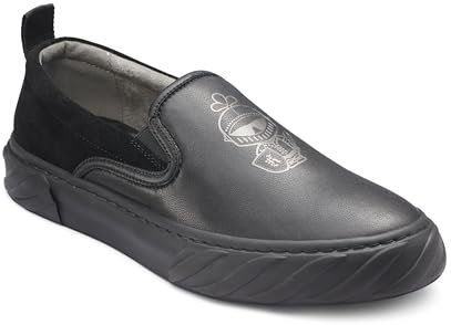 Karl Lagerfeld Paris Herren Leder/Wildleder Front Logo Slip on Sneaker, Schwarz, 44 EU