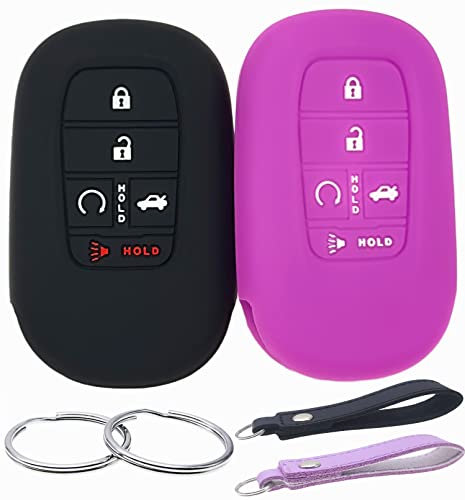 REPROTECTING Silikon Gummi Schlüsselanhänger Abdeckung Kompatibel mit (5 Tasten) 2022 2023 Honda Accord Civic HR-V CR-V Pilot Sport SI EX EX-L Touring (Schwarz Lila)