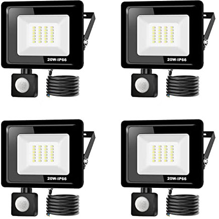4*led strahler mit bewegungsmelder außen 20W,2000LM LED Strahler Außen mit Bewegungsmelder IP66 Scheinwerferled aussenstrahler bewegungsmelder Kaltes Weiß 6000K Außenstrahler LED Fluter Flutlicht