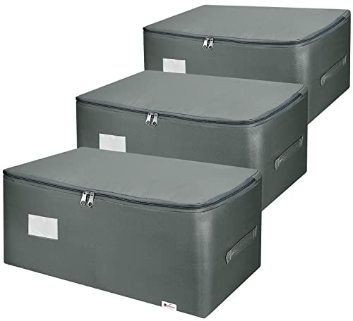 Vinsani 3pc 50L Large Storage Organiser Bags, Dust & Moisture Proof | Heavy Duty Moving Bags with Strong Handles & Double Zip, Large Underbed Storage for Clothes, Bedding, Duvets & Pillows