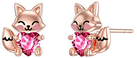 LONAGO Fuchs Ohrringe 925 Sterling Silber Netter Fuchs Hält Herz Ohrstecker Schmuck für Frauen （Juli）