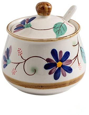 Desconocido Azucarero y Salero de Cerámica, Azucarero Vintage con Tapa y Cuchara, 320ml/10.8 oz, Sirviendo para Azúcar, Sal, Té, Especias y Más