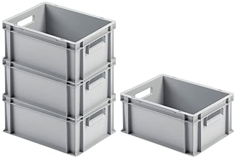 SuperSparSet 4x Eurobehälter mit offenem Griff | HxBxT 17,5x30x40cm | 16 Liter | Grau | Eurobox, Transportbox, Transportbehälter, Stapelbehälter