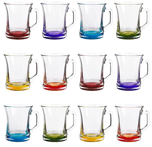 LAV 12x Multicolour Base 225ml Zen+ Glass Coffee Mugs - Tea Latte Cappuccino Hot Chocolate Drink Drinking Glasses Cups Set
